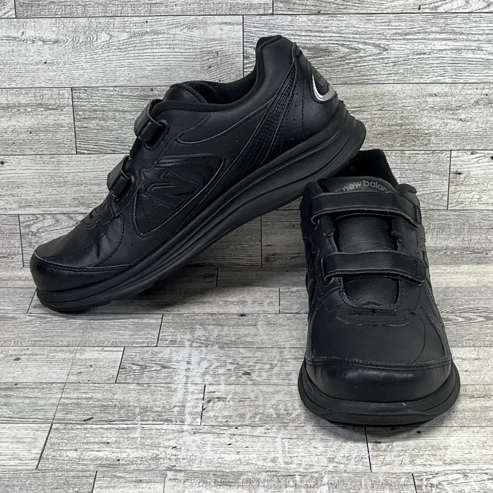 New Balance 577 USA Black Leather Walking Shoes Hook & Loop‎ WW577VK Women Sz 10